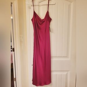 Express Magenta Satin Cowl Neck Midi Slip Dress - Medium NWT